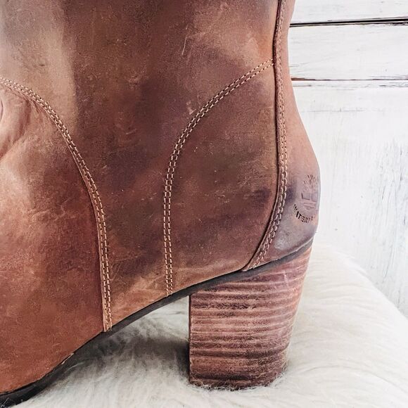 Timberland Earthkeepers Brown Leather Wooden Heel Half Chaps Ankle Booties - 9.5 - Picture 3 of 8